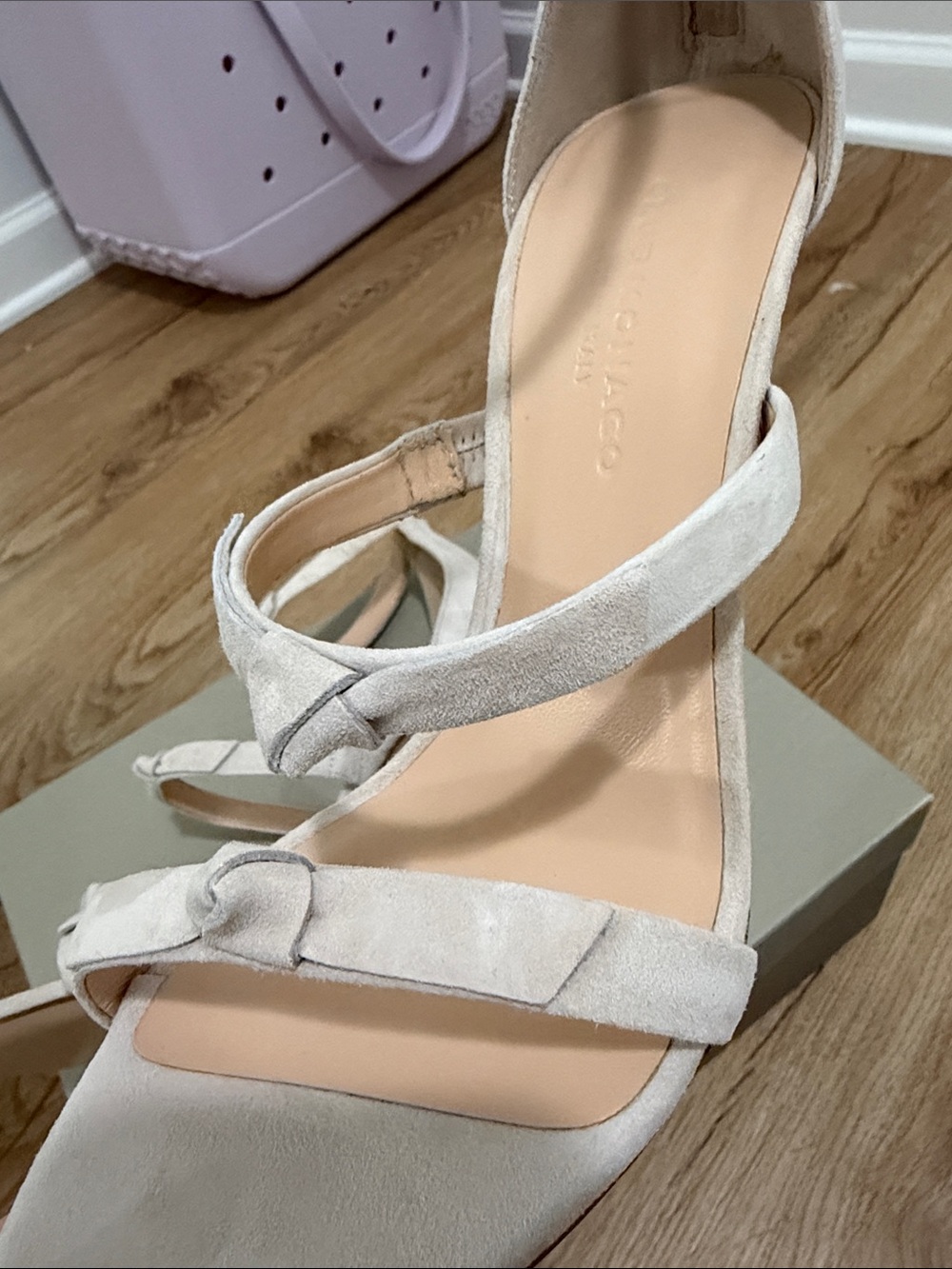 Club Monaco Light Cream Suede Strappy High Heel Sandals